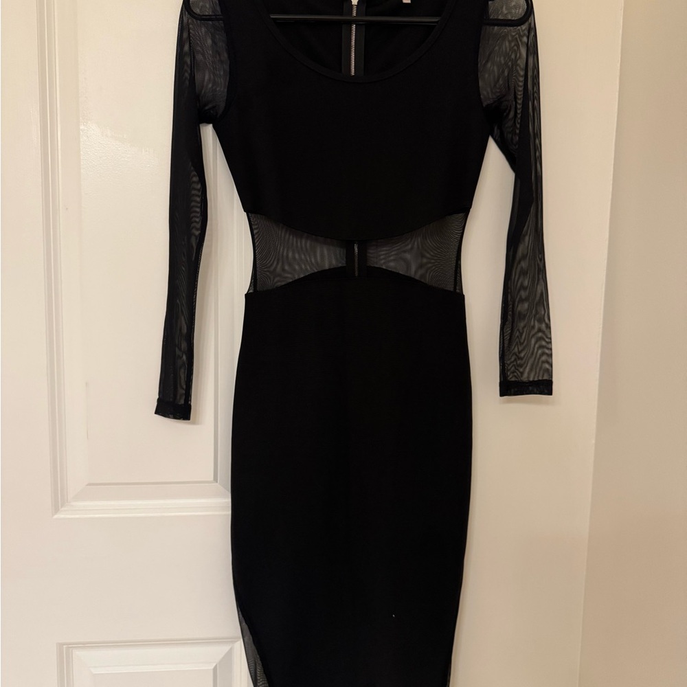 Elegant Black Mesh Panel Dress/ New without tag